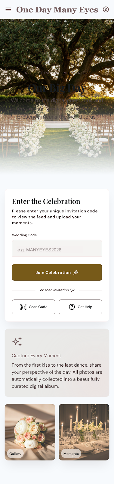 Wedding guest join screen
